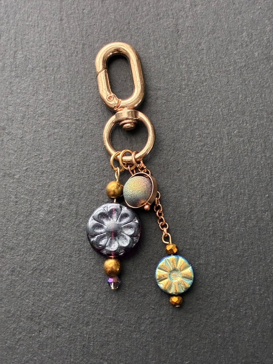 Other - Handcrafted Iridescent Floral Charm Keychain - Gold Hardware